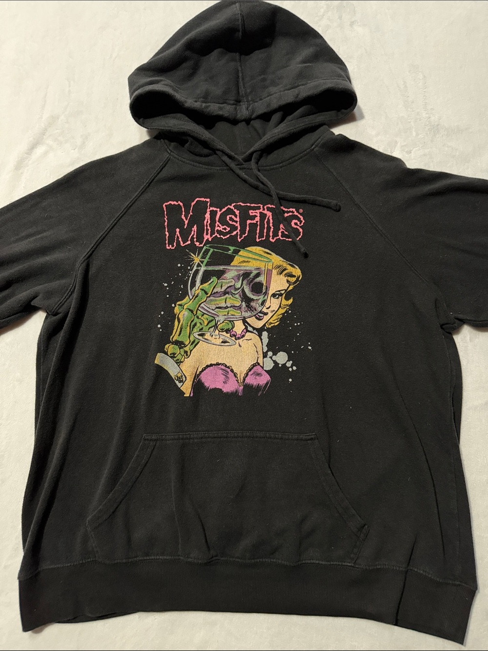 Torrid Black Misfits Graphic Hoodie with Pink and Green Print skelly toast